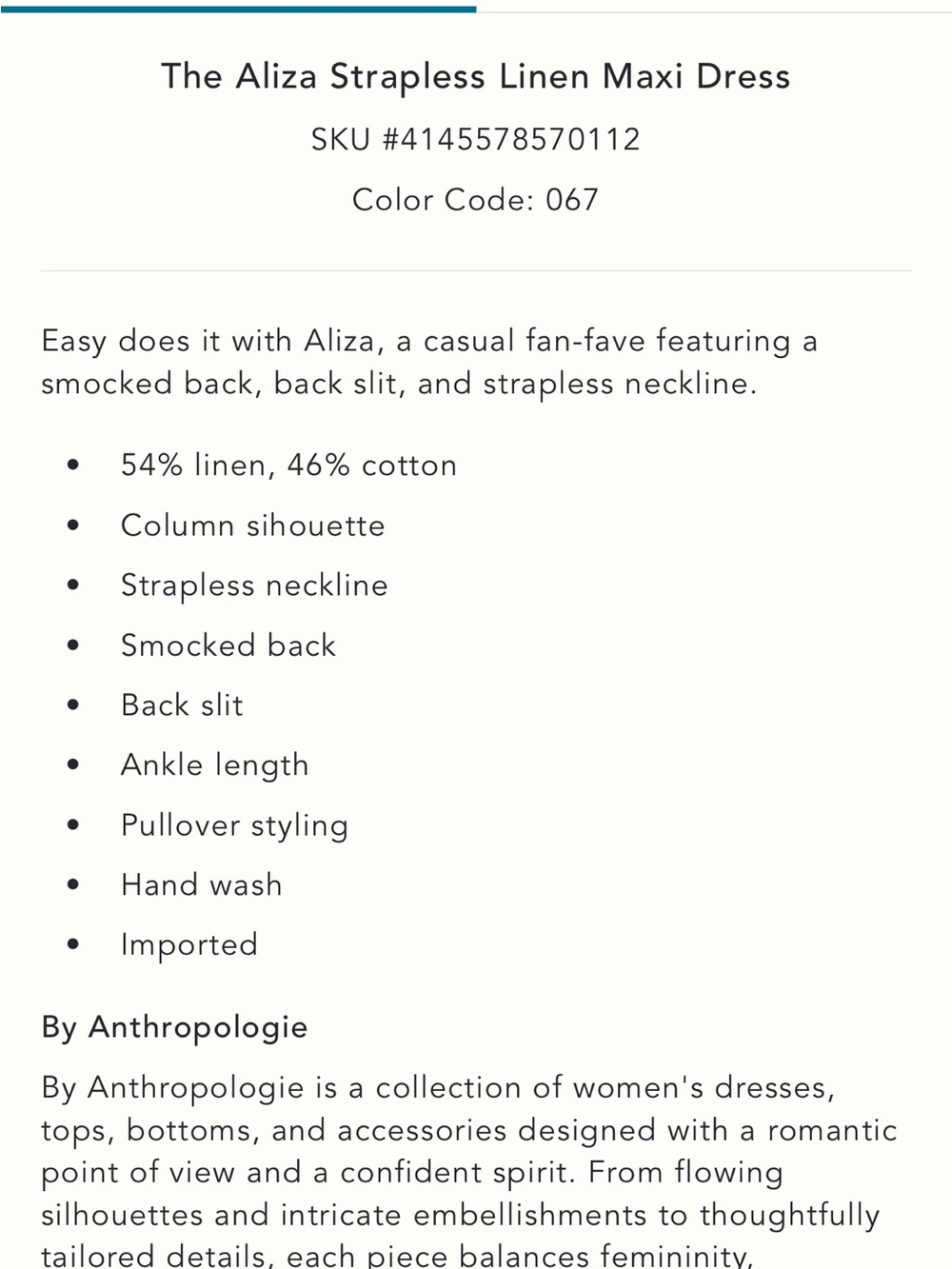 Anthropologie Aliza Strapless Linen Maxi Dress - Picture 7 of 9